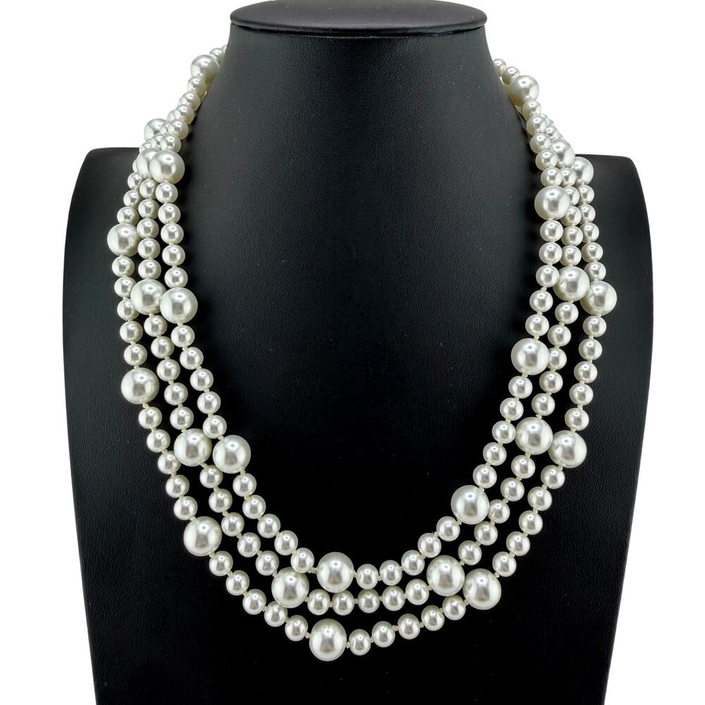 Dramatic Opera Length Faux Pearls Classic Bright White Beaded 60" Necklace